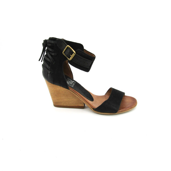 MIZ MOOZ Sandals 38 New York Leather Wedge High Heels Ankle Strap Black - Picture 1 of 11
